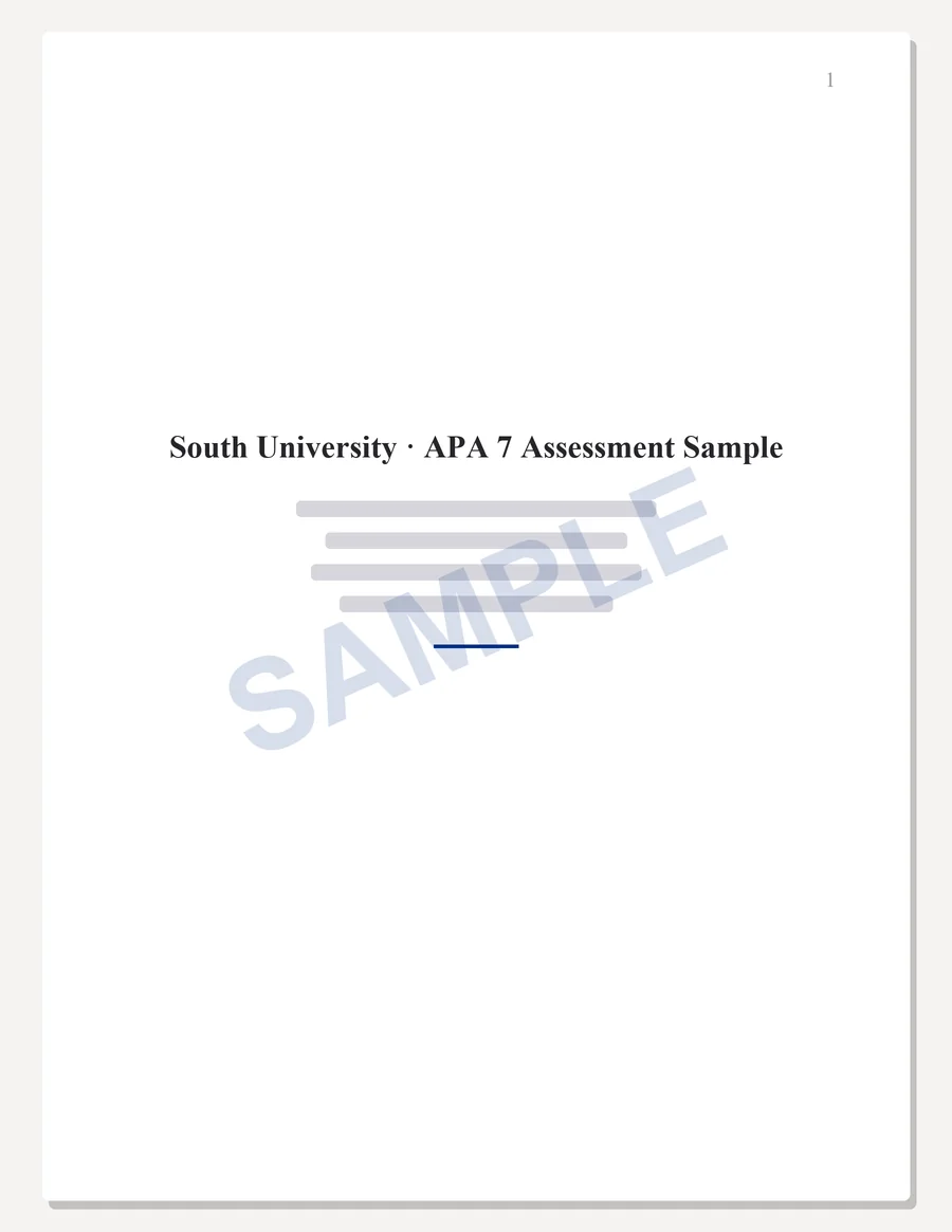South University sample paper preview, APA 7 title page, written to the scoring guide