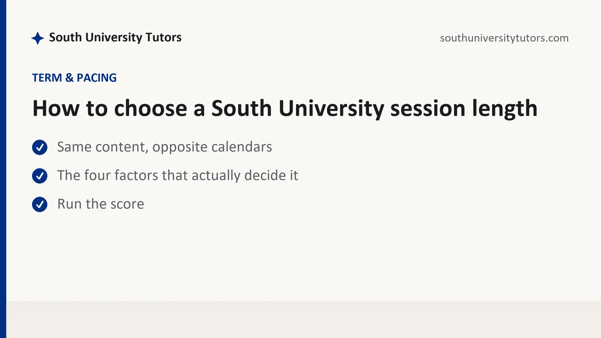 How to choose a South University session length, a South University student guide, from South University Tutors