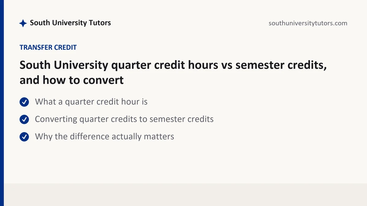South University quarter credit hours vs semester credits, and how to convert, a South University student guide, from South University Tutors