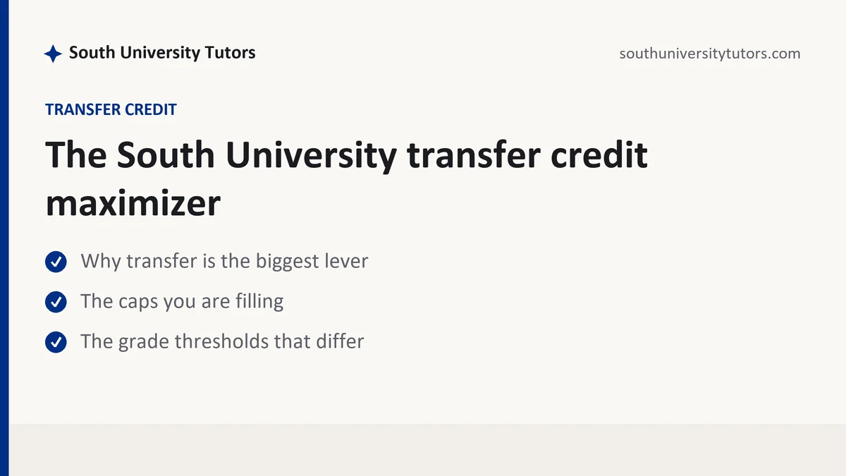 The South University transfer credit maximizer, a South University student guide, from South University Tutors
