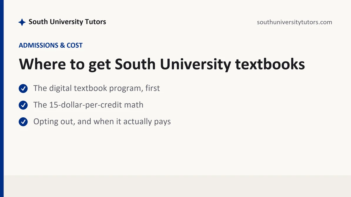 Where to get South University textbooks, a South University student guide, from South University Tutors